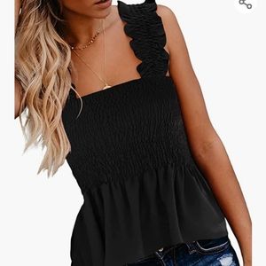 Smocked cropped frill tank top